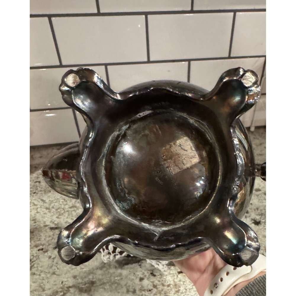 Vintage Ornate Silver Plated Footed Teapot Hinged Lid Victorian Style Tarnished - Picture 8 of 12